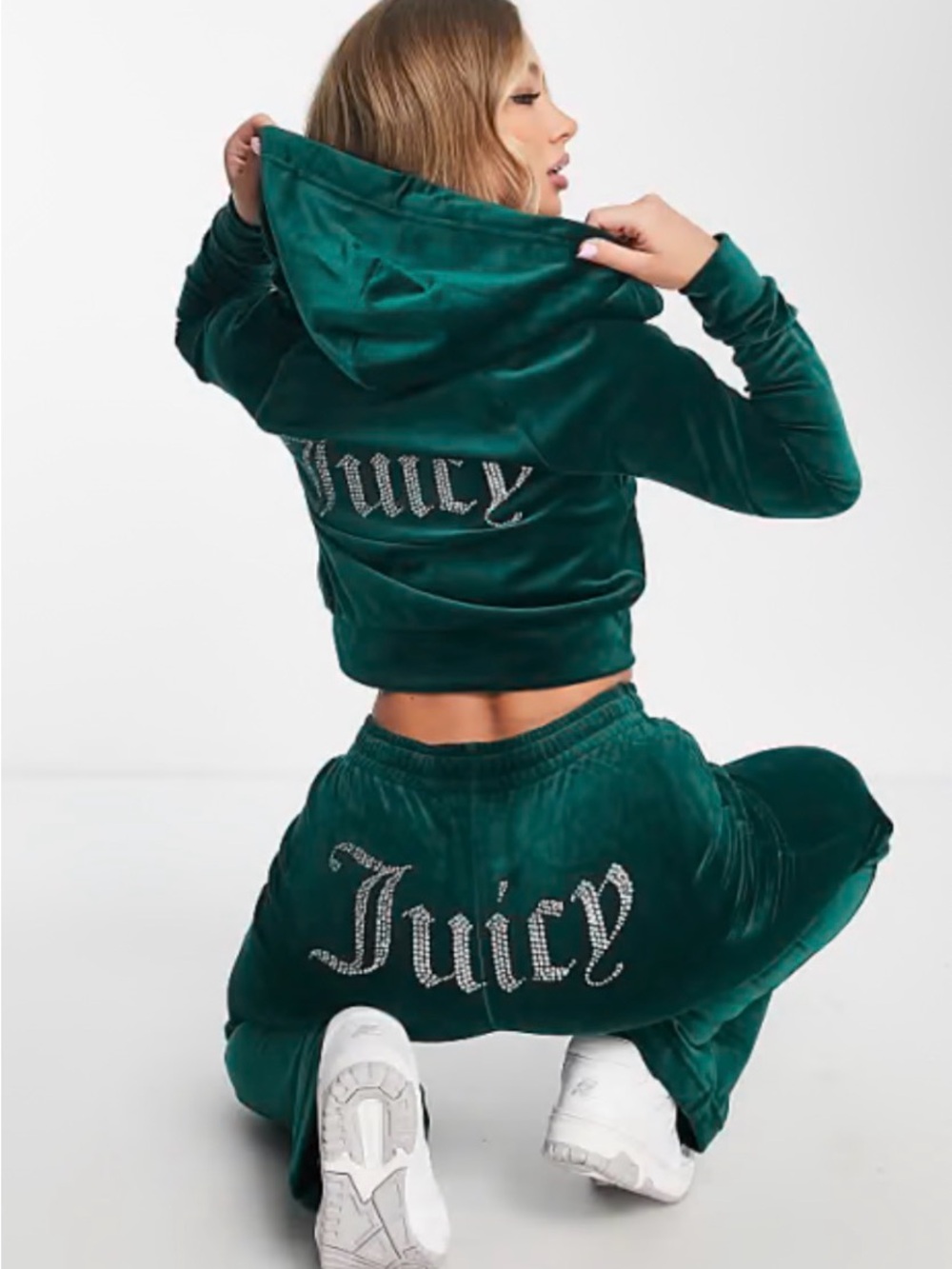 Juicy Couture Teal Velour Rhinestone Logo Hoodie & Joggers
